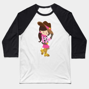 Cowgirl, Sheriff, Western, Country, Brown Hair Baseball T-Shirt